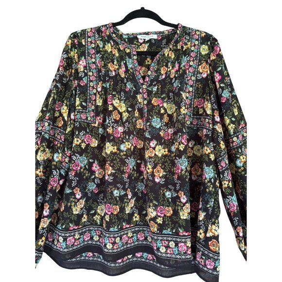 Rose+Olive Womens Floral Print Balloon Sleeve Boho Blouse Top Black Multicolor - Picture 4 of 13